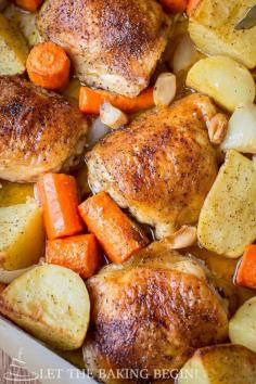 
                    
                        One Pot Chicken & Potatoes, simple & delicious dinner idea. Just toss in the baking dish with seasoning & roast! By LetTheBakingBegin...
                    
                