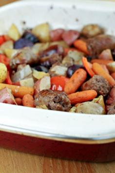 lazy sunday casserole - italian sausages and roasted veggies - easy and yum