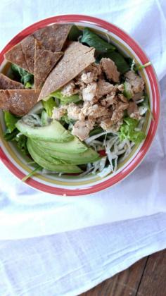
                    
                        simple salmon salad with avocado and red pear + salty spelt tortilla chips – Needs Salt
                    
                