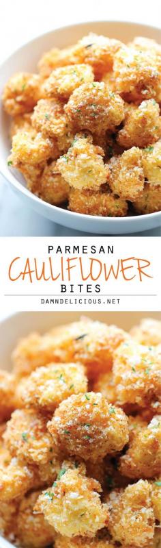 
                    
                        Parmesan Cauliflower Bites - Crisp, crunchy cauliflower bites that even the pickiest of eaters will love. Perfect as an appetizer or snack!
                    
                