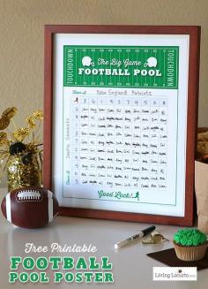 
                    
                        Free Printable Football Squares Pool Poster. Perfect for a Super Bowl party! Livinglocurto.com
                    
                