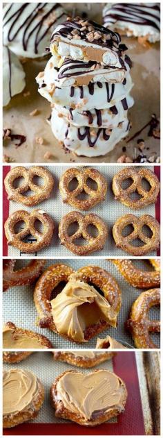 
                    
                        Double Chocolate Dipped Peanut Butter Stuffed Pretzels - ready in just minutes and SO impressive!
                    
                