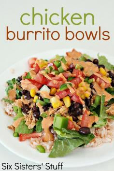 
                    
                        Chicken Burrito Bowls on SixSistersStuff.com - an easy way to eat your vegetables!
                    
                
