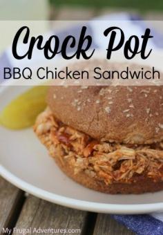 
                    
                        Easy Crock Pot BBQ Chicken Sandwiches- Just 4 Ingredients and a Perfect Go To Meal for Busy Weeknights.
                    
                