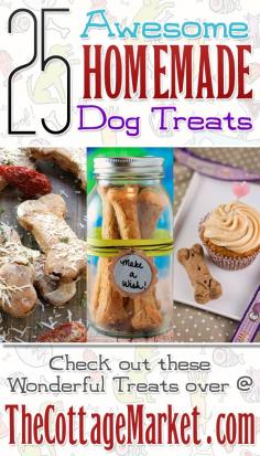 25 Awesome Homemade Dog Treats and more - The Cottage Market #HomemadeDogTreats, #DogTreats, #DogTreatRecipes, #HomemadeDogYummis, #HomemadeDogGoodies, #DogTreat, 25AwesomeDogTreatRecipes