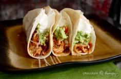 Crockpot Chicken Tacos by mychocolatetherapy. Recipe from Tasty Kitchen: Only 3 ingredients, a package of taco seasoning, boneless chicken breasts and a jar of salsa. Use the leftovers for tortilla soup!