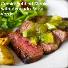 Cumin-Rubbed Steaks with Avocado Salsa Verde