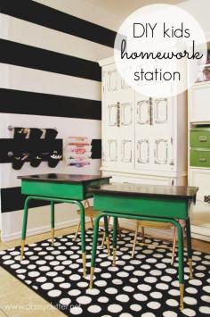 DIY Homework Station. Love the vintage desks painted!!