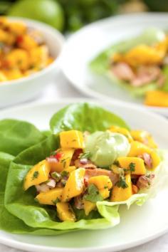 
                    
                        Fish Taco Lettuce Wraps with Mango Salsa and Avocado Crema | GI 365
                    
                