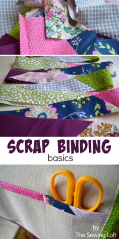 
                    
                        Turn leftover fabric scraps into quilt binding. How to make scrap binding. The Sewing Loft #quilt #scrap #crafts
                    
                