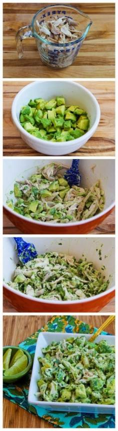 
                    
                        Recipe for Chicken and Avocado Salad with Lime and Cilantro. I would eat the heck out of this!!!!!
                    
                