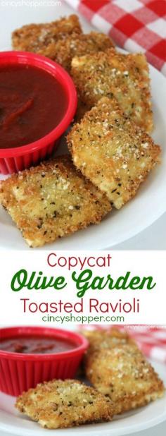 
                    
                        Copycat Olive Garden Toasted Ravioli Recipe- Loaded with great flavor and slightly fried makes this appetizer so delish! Save $$'s and make your favorites at home!
                    
                