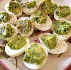 
                    
                        Crazy concept! The Good Nutrition: Deviled Avocado Eggs! Mix 1 large avocado with 3 egg yolks, add 1 tsp. cilantro and 3 tsp lime juice, 1 tbsp red onion. Pinch of salt and pepper. top with a dash of chili or paprika.
                    
                