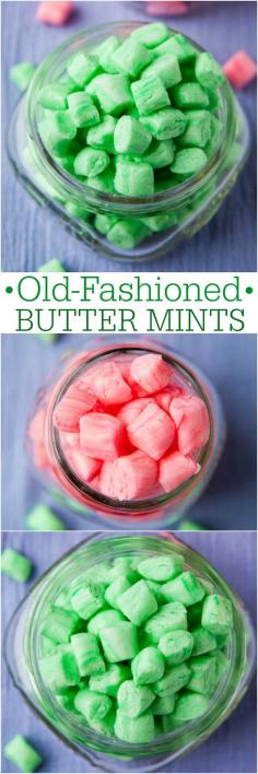 
                    
                        Old-Fashioned Butter Mints - Easy, no-bake recipe for creamy, smooth mints like your grandma kept in her candy jar or that you'd get in a restaurant!
                    
                