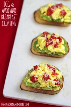 Egg and Avocado Breakfast Crostini recipe -- delicious little bites for a great start to your day