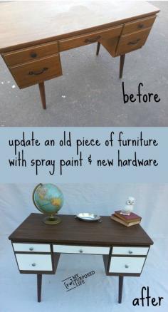 Update a vintage desk with Krylon spray paint and new hardware. Quick and easy makeover!