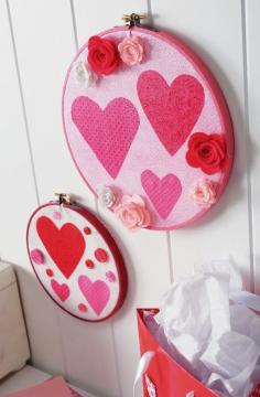 Valentine's Day Embroidery Hoops--w/ Mod Podge Rocks - The Idea Room #valentine #heart #craft