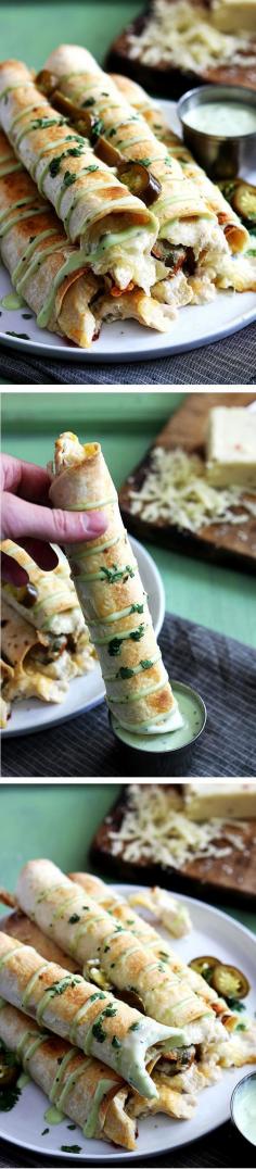 Football Food: Slow Cooker Jalapeño Popper Chicken Taquitos - cream cheese, chicken, and kicking' jalapeños come together in an easy to make, fun to eat main dish or appetizer! #crockpot