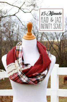 
                    
                        Infinity Scarf Tutorial with plaid & lace by Beverly at Flamingo Toes. Makes the perfect accessory for winter and a great gift, too!
                    
                