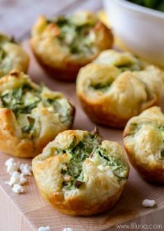 
                    
                        Filled with Feta, Bacon Bits, cheese and spinach - you can get wrong with these Spinach Cheese Puffs! { lilluna.com }
                    
                