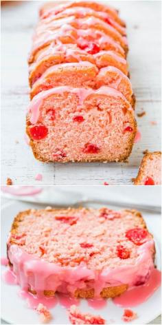 
                    
                        Sweet Soft Cherry Bread with Cherry-Almond Glaze - An easy quickbread that's soft, fluffy & perfect for Valentine's Day, Easter, or Mother's Day! Because you can never have too much pink!
                    
                