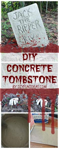 
                    
                        HALLOWEEN CRAFTS: DIY CONCRETE TOMBSTONE  .............Make this really fun #concrete tombstone for #Halloween in only ten minutes!  Tons more fun @ DIYFUNIDEAS.COM
                    
                
