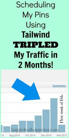 
                    
                        How Tailwind Pinterest Scheduling Tool Helped Me TRIPLE My Traffic in 2 Months!  I've seriously wanted to know how so many bloggers were so successful on Pinterest.  This is how I am now one of them!!  happydealhappyday...
                    
                