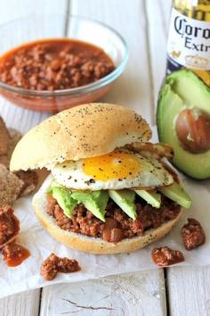 Add avocado and fried egg to sloppy joes