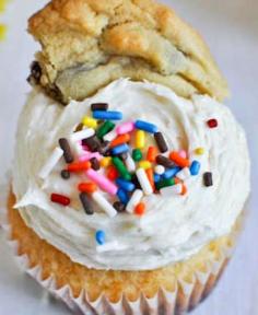 
                    
                        This Chocolate Chip Cookie Bottomed Vanilla Cupcake is Sugar High-Inducing #desserts trendhunter.com
                    
                