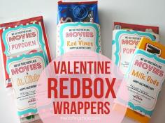 
                    
                        There are 4 different Valentine Redbox wrappers to go along with our favorite movie treats. - Free Printable
                    
                