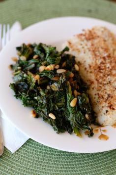Lemony Sauteed Kale with Pine Nuts | I've been looking for a kale sidedish for the baked and poached fish!