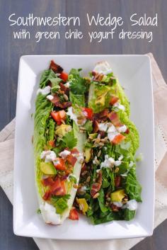 
                    
                        Southwestern Wedge Salad with Green Chile Yogurt Dressing - An updated take on an old classic! | foxeslovelemons.com
                    
                