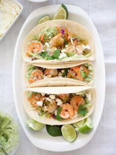
                    
                        Shrimp Tacos with Garlic Avocado Crema | foodiecrush
                    
                