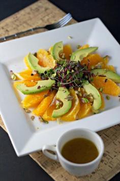 The Feel Good Sunburst Salad with fresh oranges, avocados, microgreens and pistachios! How can you not feel good after eating it?