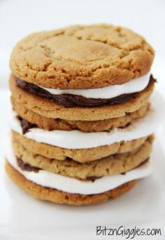 
                    
                        Smookies - Marshmallow and chocolate sandwiched between two of the greatest peanut butter cookies EVER!! A delicious twist on traditional smores. Heat these up and theyre SO heavenly!!
                    
                