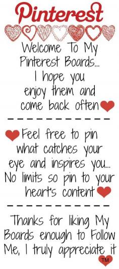 
                    
                        Welcome To My Pinterest Boards... I hope you enjoy them! Feel free to pin what catches your eye and inspires you ♥ Tam ♥
                    
                