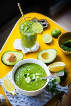 Green Smoothy  serves 2 people  1 apple, 100g  2 sticks of celery  Half a cucumber  70g spinach or kale  20g watercress  Half an avocado  12g ginger, peeled  3g parsley  3 tablespoons of lemon juice/juice of a lemon  1.25 cups of Alkaline Kangen Water   1 teaspoon of super green powder (chlorella, spirulina etc) - we like Naturya, or for a blend try Maximum Recovery Organic Super Mega Greens or Viridian Soul Food Greens Powder