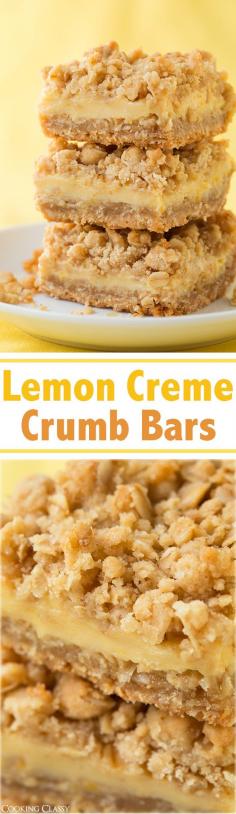 
                    
                        Lemon Creme Crumb Bars - these are probably my favorite bars I've ever had (these and the creme brulee cheesecake bars I made). So amazingly good!!
                    
                