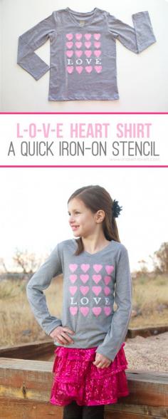 
                    
                        "I LOVE YOU" Heart Shirt (an iron-on Freezer Paper stencil)...fun for Valentine's, or any other day of the year! | via Make It and Love It
                    
                