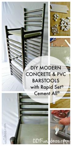 
                    
                        DIY MODERN INDUSTRIAL #CONCRETE & PVC #BARSTOOL TUTORIAL. Fun & easy tutorial at DIYFunIdeas.com!
                    
                