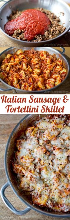 
                    
                        This one-pan Italian sausage and tortellini skillet that pairs perfectly with reruns of Friends.
                    
                