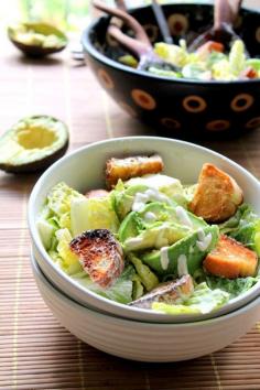 Vegan caesar salad with avocado and garlic croutons, a great way to get your healthy fats!