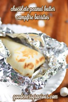 Chocolate Peanut Butter Campfire Burritos: Easy to make ahead for a cookout or camping trip. So yummy!