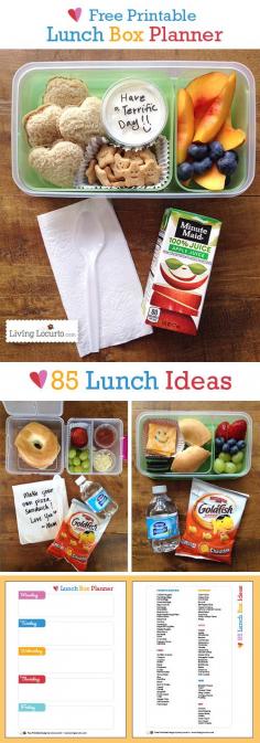 
                    
                        Free Printable School Lunch Box Planner with 85 Lunch Ideas. LivingLocurto.com
                    
                