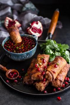 
                    
                        This Chinese Egg Roll Recipe is Paired with a Spicy Pomegranate Sauce #food trendhunter.com
                    
                