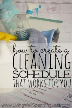 
                    
                        While it might seem overwhelming at first, a cleaning schedule can actually make keeping your house clean a whole lot easier! In just 3 easy steps, this super helpful post shows you exactly how to create a personalized cleaning schedule that will work for your own home. There are even free printables for four different types of cleaning plan!
                    
                