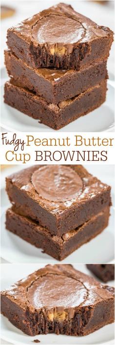 
                    
                        Fudgy Peanut Butter Cup Brownies - Easy, one-bowl, no mixer brownies with a full-size PB cup in every brownie! As fast as using mix and tastes way better!!
                    
                