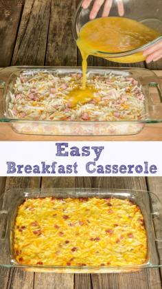 Easy Breakfast Casserole with ham & hashbrowns