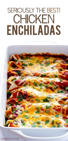 This really is the best chicken enchiladas recipe! Plus it's simple to make, and is made with the most amazing enchilada sauce. | gimmesomeoven.com