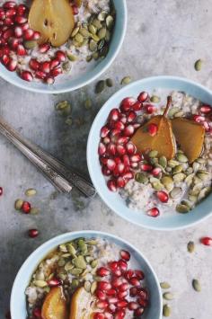 
                    
                        Steel-Cut Oats with Maple-Roasted Pears and Pomegranates
                    
                